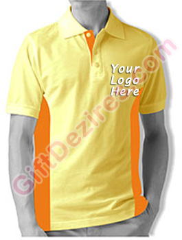 Designer Lemon Yellow and Orange Color Company Logo Printed T Shirts